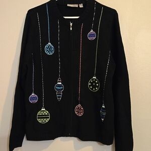Croft&Barrow Christmas Ornament Zip Up Sweater Size Medium